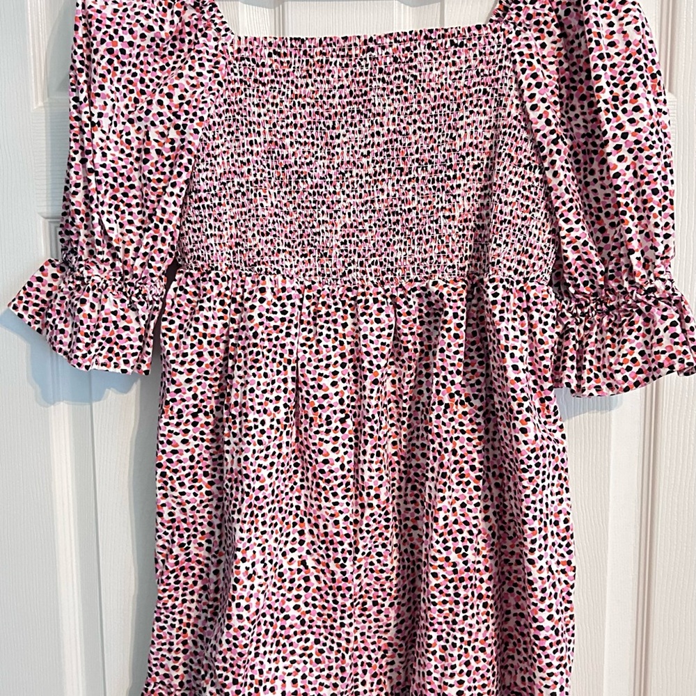 Eloquii Pink and Black Polka Dot Mini Dress